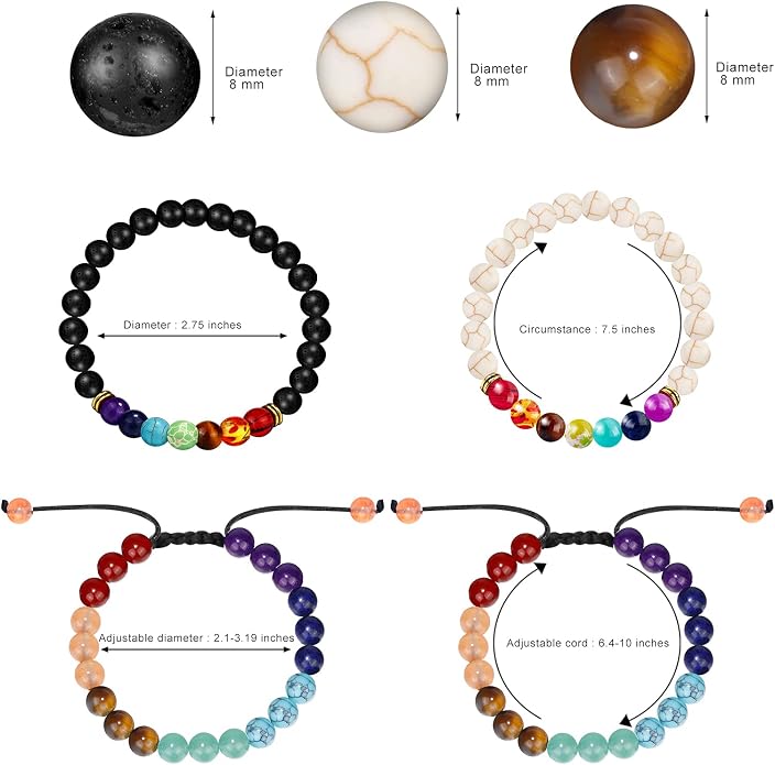 ONESING 2-12 Pcs Chakra Bracelets for Women Rock 7 Chakras Crystals and Healing Stones Bracelets 8mm Crystal Bracelets Yoga Beaded Bracelets for Women Men Essential Oil Diffuser