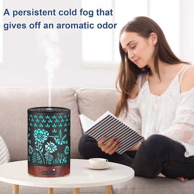 Essential Oil Diffuser- Aromatherapy Diffuser with7 Colors Light and Auto-Off for Women Metal Cool Mist Humidifier for Home and Office for Mom Women(Hummingbird)