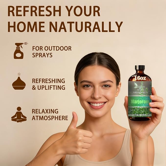 Marjoram Essential Oil - Marjoram Fragrance Oil for Diffuser, Massage, Humidifier, DIY Candle, Soap Making, Home, Bath, Yoga - 16 fl oz (480ml) - ZODION Essential Oils