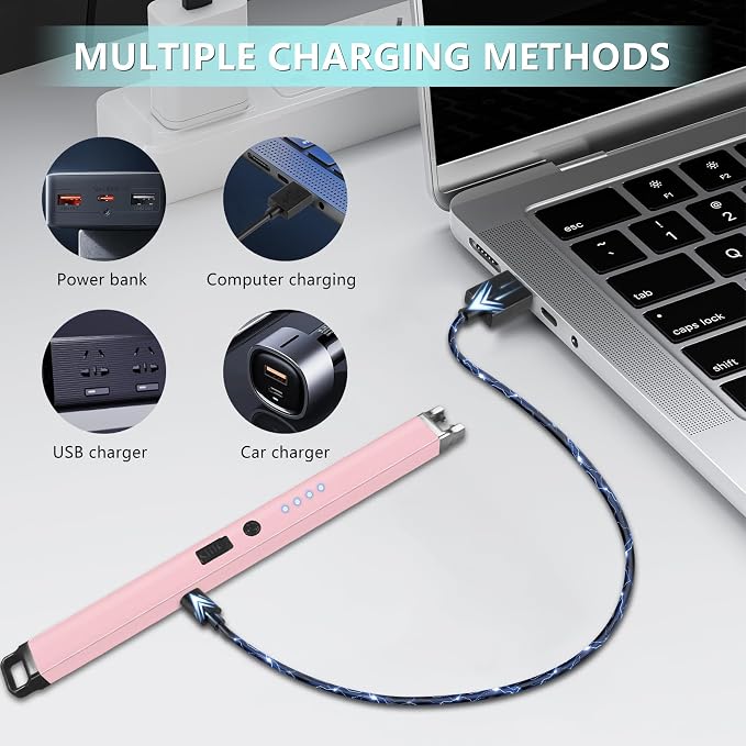 Electric Lighter, Rechargeable Lighter with Battery Indicator Light and Safety Switch, Electric Candle Lighters for Scented Candles,Barbecues, Camping, Holiday Parties