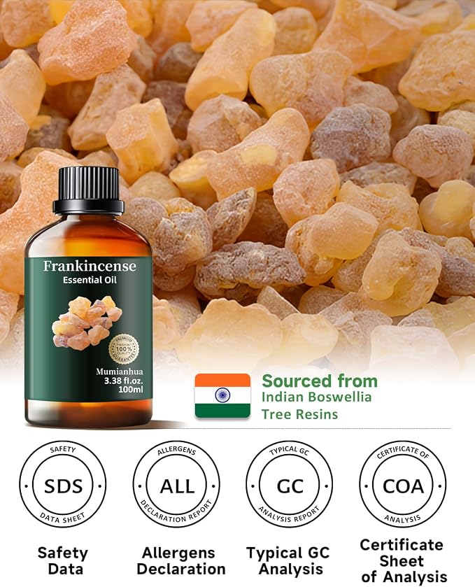 Frankincense Essential Oil, Pure Mumianhua Boswellia Oil for Meditation & Evening Calm, Grounding Aroma for Diffuser, Skin Renewal, DIY Serum, Candle & Soap Making – 3.38 Fl Oz