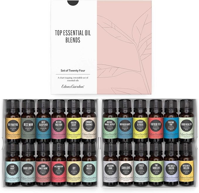 Edens Garden Top Essential Oil Blends 24 Set – 100% Pure Therapeutic Grade, Undiluted: Natural Aromatherapy Kit for Skin Care, Diffuser, Yoga, Massage & Wellness – Gift for Men & Women, 10 ml/ 24 Pack
