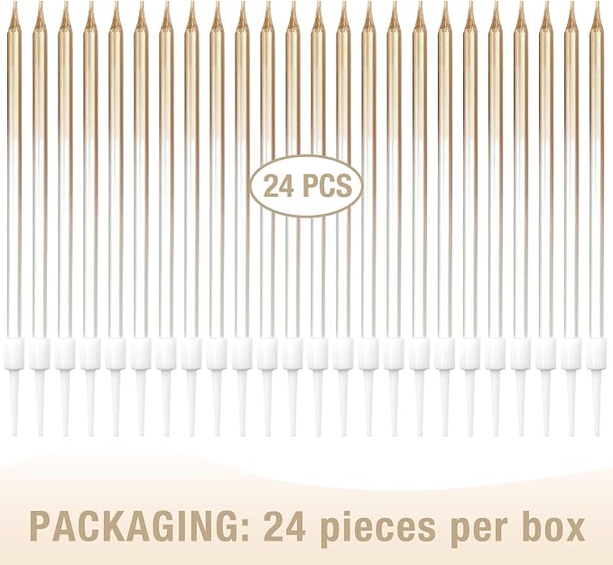 24-Count Gradient Gold Birthday Candles, 5.5-Inch Long Thin Cake Candles for Wedding, Celebration, Birthday Party Cake Decorations