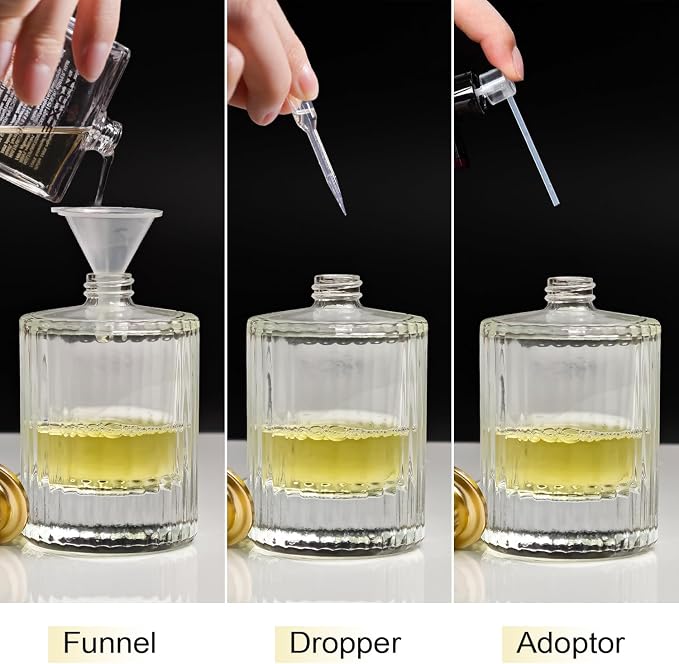 50ml/1.7 Oz Glass Spray Bottle Perfume Atomizer,Round Glass Perfume Travel Refillable Spray Bottle Empty with 3 Kinds of Dispenser (Clear1)