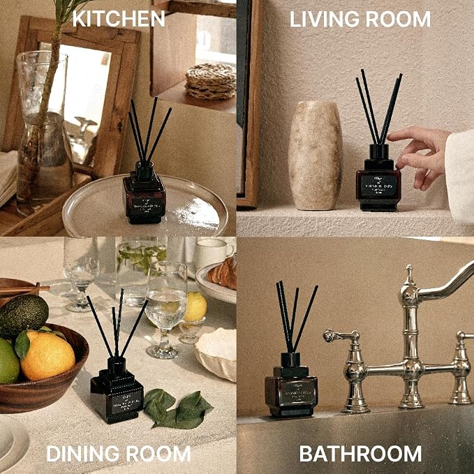 hetras Objet Diffuser Set (Flower Gardener Scent)–Decorative Aesthetic Home Fragrance | 2-Pack (6.7 fl.oz Each) with 8 Reed Sticks | Fresh Green Floral & Dewy Garden Aroma | Minimalist Decor & Gift