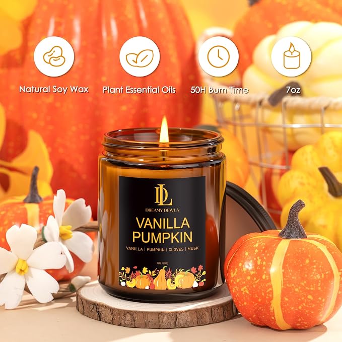 Scented Candles for Home, 4 Pack Soy Candle Set, Candle Gifts for Women Men,Scents of Vanilla Pumpkin/Cinnamon Clove/Apple Pie/Fall Party