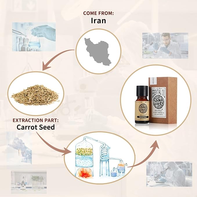 AKARZ Carrot Seed Essential Oil Natural Organic Pure Premium Therapeutic Carrot Seed Oils for Skin Body Hair Care, Diffuser, Candle,Soap,Making, DIY,Massage Aroma 0.34 Fl Oz (10ml)