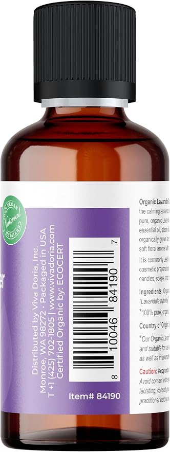 Viva Doria Lavandin Essential Oil, USDA Certified, Organic Lavandin Oil (Super Variety) 100% Pure, Natural Essential Oil, Undiluted, for Aromatherapy | Food Grade, 30 mL (1 Fluid Ounce)
