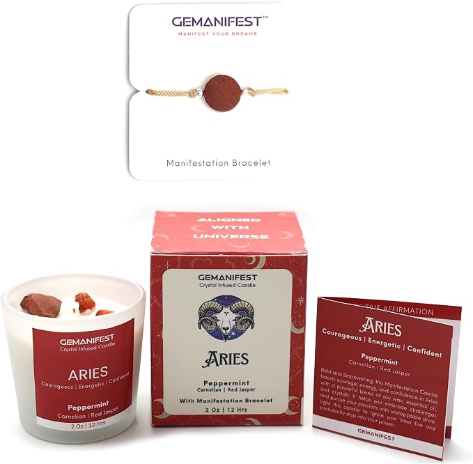 Aries Candle Gifts for Women Men Zodiac Crystal Candles with Aries Zodiac Bracelet for Manifestation Best Thoughtful Gifts for Christmas New Year Birthday Presents for Candle Lovers
