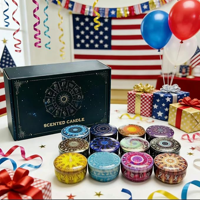 12 Constellations Scented Candles Gift Set, 12 Pack Aromatherapy Candle for Home, Scorpio Candle Birthday Gifts for Women, Long Lasting Soy Wax, Mom Bath Spa Meditation Christmas Gifts Candles