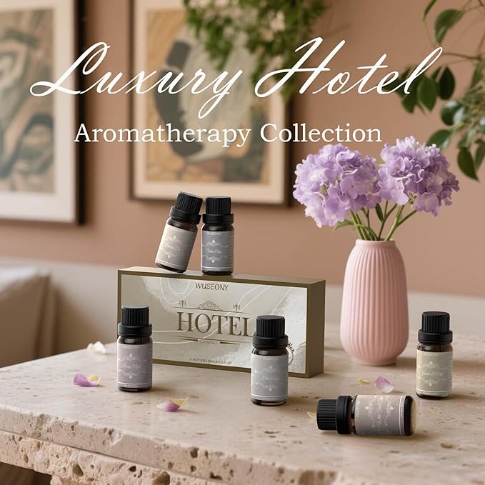 WUSEONY Hotel Diffuser Oils Gift Set, Aromatherapy Essential Oil Set, Luxury Hotel Scents for Diffuser for Home – White Tea & Thyme, Jasmine & Mint, Citrus Amber, Luxury Night, Dreamy Den, Urban Oasis