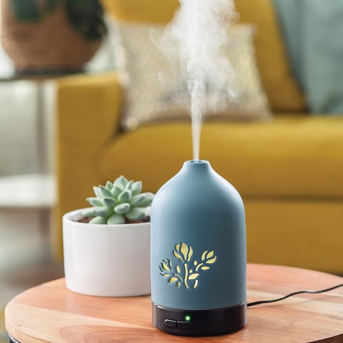 Airome Magnolia Flower Medium Essential Oil Diffuser|100 mL Humidifying Ultrasonic Aromatherapy Diffuser 8 Colorful LED Lights, Intermittent & Continual Mist, Auto Shut-Off
