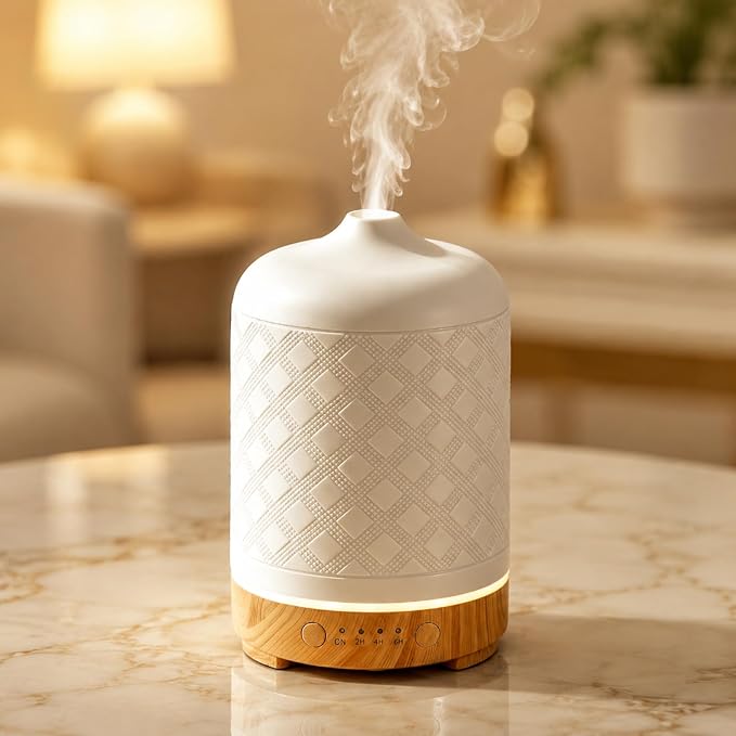 Essential Oil Diffuser Diffuser -Aromatherapy Diffuser for Essential Oils with Timer and 7 Colors LED Light Ultrasonic Diffuser with Auto Shut-Off, Home Office Decor&Gift (White-200ml)