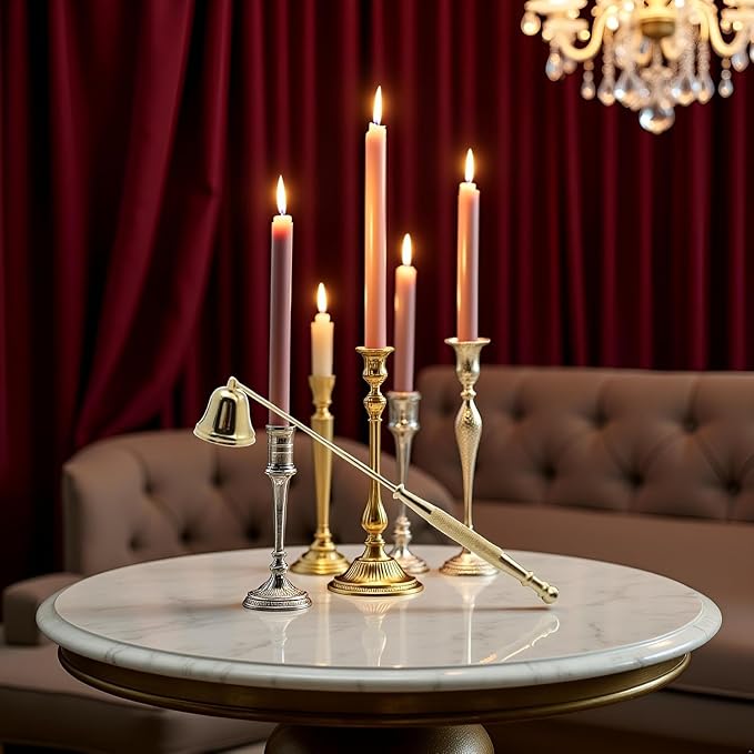 Gold Metal Candle Snuffer Wick Snuffer with Long Handle Candlesnuffers Smokeless Kit Candle Safely Extinguish Candles and Holders Candle Sleeves Accessories