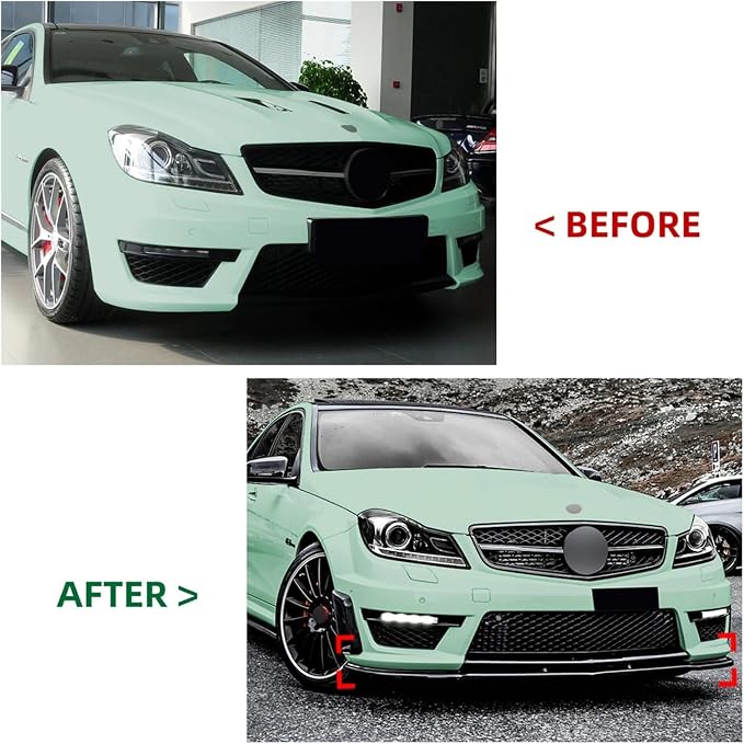 Front Bumper Lip Splitter For Mercedes Benz C-Class W204 S204 C63 AMG 2011-2014 Car Diffuser Spoiler Blade Body Kit Guard(Glossy Black)