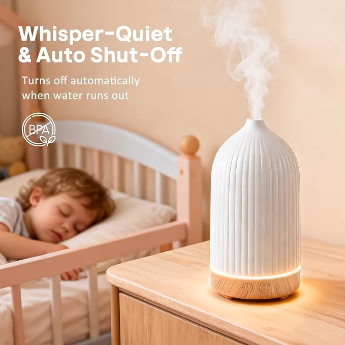 100ML Essential Oil Diffuser, Ultrasonic Cool Mist Aromatherapy Diffuser with Timer & 8-Color LED Light, Continuous & Intermittent Mist Modes, Auto-Off, Quiet Diffusers for Home Office Yoga
