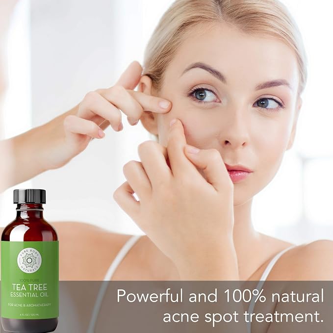 Tea Tree Essential Oil, 4 Fl Oz with Dropper - Undiluted Therapeutic Grade for Your Face, Skin, Hair and Diffuser - 100% Pure Melaleuca Oil for Acne, Toenails - by Pure Body Naturals