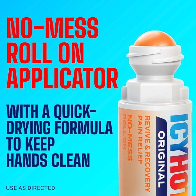Icy Hot Original Pain Relief Revive & Recovery No-Mess Roll-On Applicator, Fast-Acting Pain Relief with 8% Menthol for Backaches, Joints, Muscle Strains and Arthritis, Energizing Citrus, 2 oz