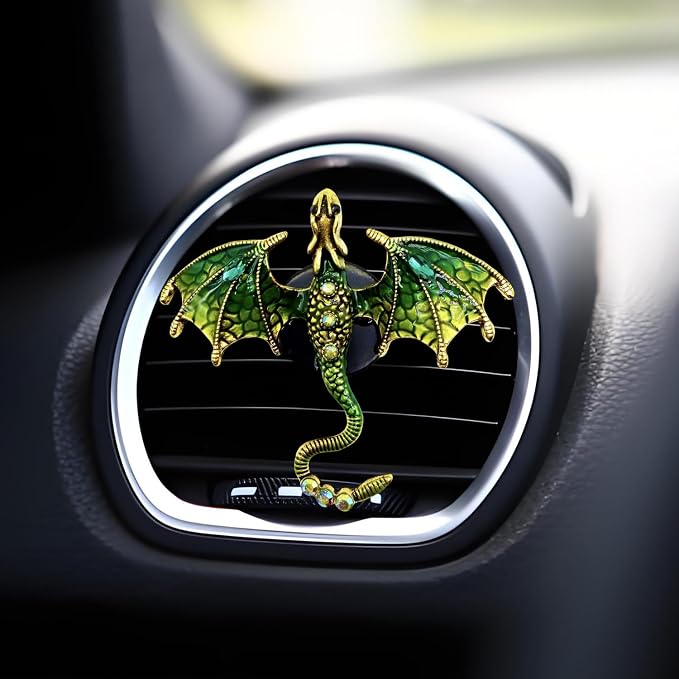 2 Pcs Bling Dragon Car Air Freshener Vent Clips, Crystal Rhinestone and Enamel Dragon Air Vent Clips Car Diffuser Cute Car Interior Decoration Accessories for Women Gift (Green Purple)