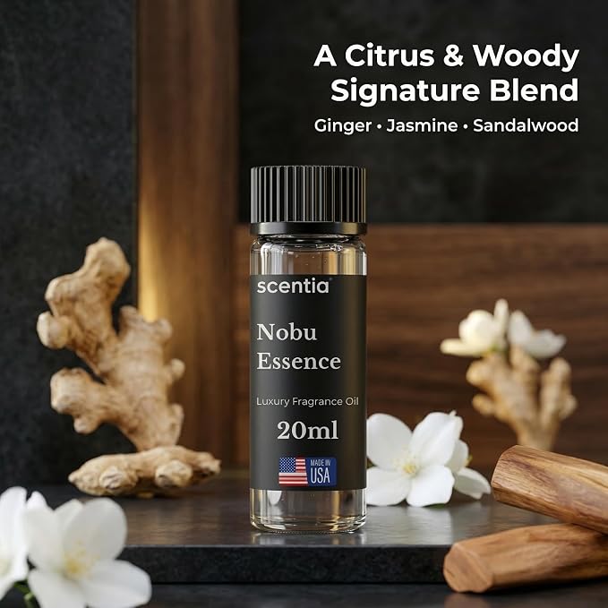Scentia Nobu Essence Aromatherapy Oil for Diffuser – Hotel Scent Inspired by Nobu Hotel – 20 mL – Jasmine, Lily & Sandalwood Natural Fragrance Oil for Waterless & Cold Air Diffusers, Made in USA