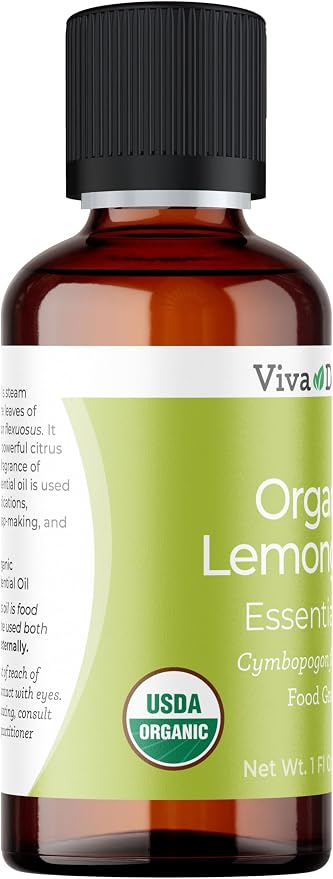 Viva Doria Lemongrass Essential Oil, USDA Certified, Organic Lemongrass Oil, 100% Pure, Natural Essential Oil, Undiluted, for Aromatherapy | Food Grade, 30 mL (1 Fluid Ounce)