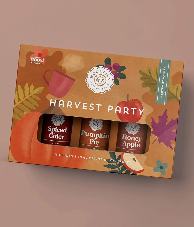 Woolzies Harvest Party Autumn Essential Oil Set of 3 Includes Spiced Cider, Pumpkin Pie, Honey Apple, Essentail Oil Blend