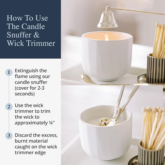Airy Abode Candle Snuffer and Wick Trimmer Set, Bell Snuffer Gift Box, Stainless Steel Candle Care Accessory for Home Decor, Brushed Gold