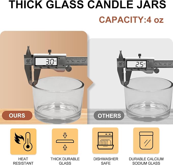SHOWIN Thick Candle Jars for Making Candles 16 Pcs, 4 OZ Empty Jars with Wood Lids for Candle Making, Sample Container - Dishwasher Safe,Clear Gray
