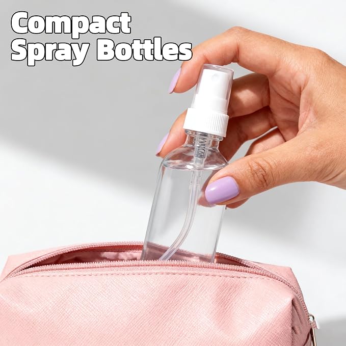 4 Pack 2oz Clear Glass Spray Bottles, Fine Mist Refillable Atomizer for Essential Oils, Perfume, Hair, Face & Travel | Leak-Proof Mini Empty Spritzer Bottles with Labels, Funnel & Pipette (60ml)