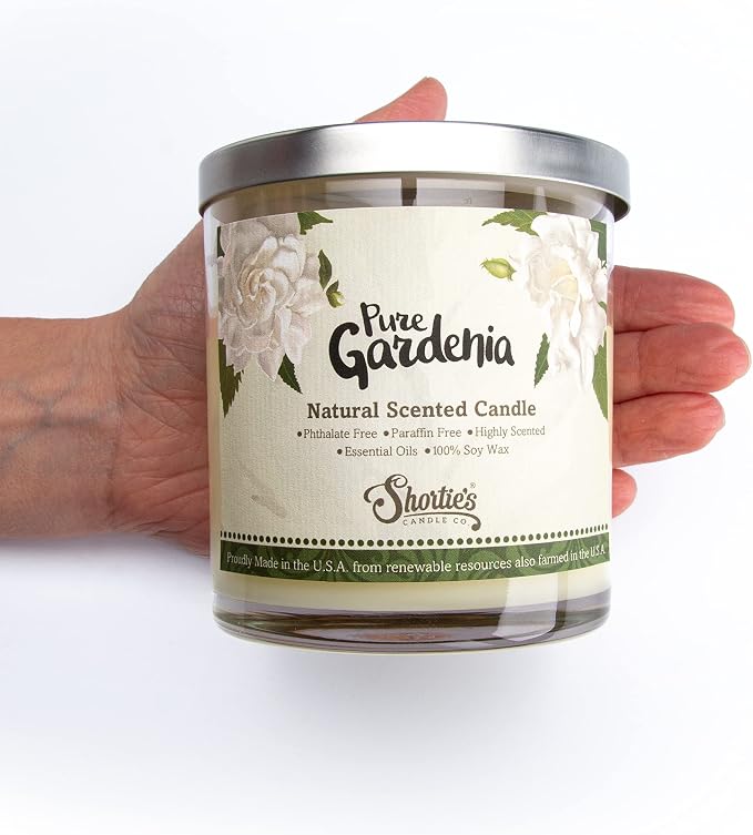 Gardenia Highly Scented Natural Soy Candle, Essential Fragrance Oils, 100% Soy, Phthalate & Paraben Free, Clean Burning, 9 Oz.