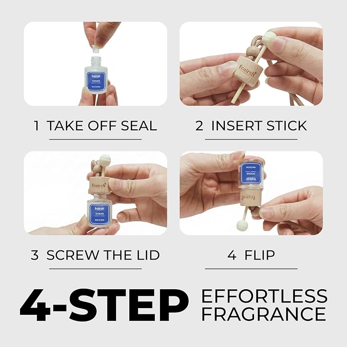 Hanging Car Air Freshener 3 Count, 8 ml Each, Ocean Scent, Natural Odor Eliminator Essential Oil Diffuser, Gentle Soft Elegant Non-Overpowering Fragrance