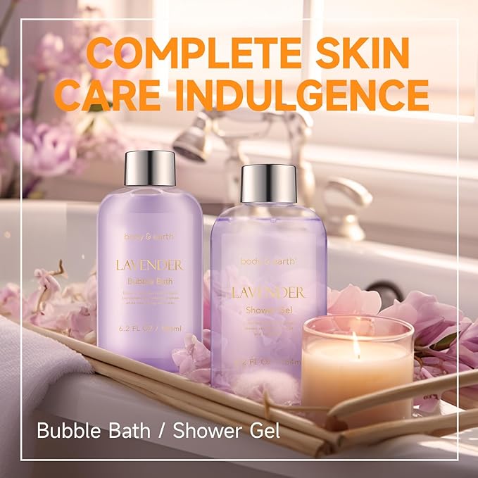 Spa Gifts for Women, Lavender Gift Set, Body & Earth 6 Pcs Bath Gift Sets, Self Care Kit, Birthday Relaxing Spa Set for Her Mothers Day Gifts for Mom