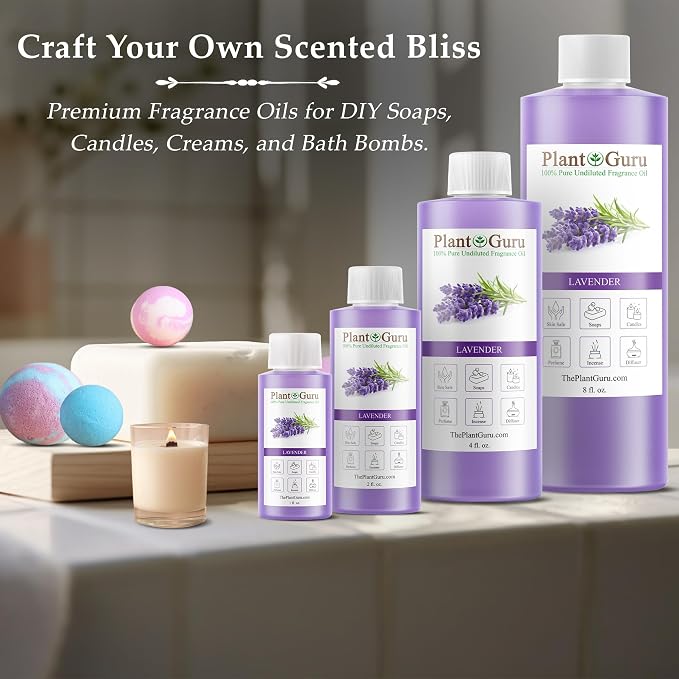 Lavender Fragrance Oil 8 fl. oz. Scented Oil for DIY Soap Making, Candles, Bath Bombs, Body Butters. Used in Aromatherapy Diffusers, Burners and Warmers. Great Addition to Lotions and Creams.