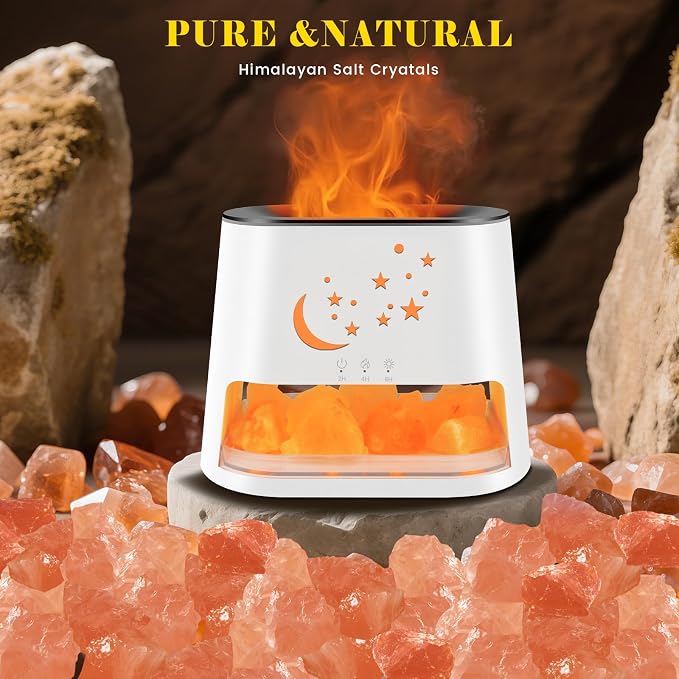 260ml Essential Oil Diffuser & Himalayan Salt Lamp with Remote Control, 8 LED Colors, Timer & Auto-Off Cool Mist Humidifier for Home,Offce,Bedroom (White)