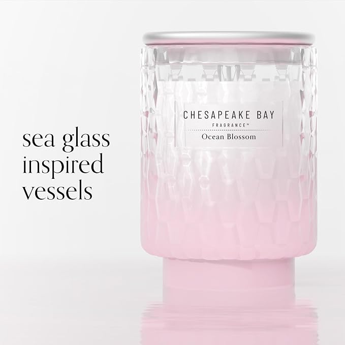Chesapeake Bay, 8oz Ocean Blossom Scented Candle, Mood Evoking Fragrance, Textured Sea Glass-Inspired Jar, Premium Soy Blend Wax with Essential Oils, Coastal Fragrance for Home Décor or Gifting