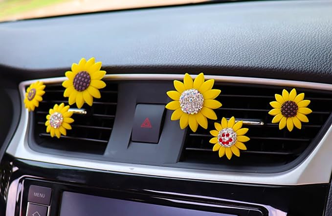 2 Pieces Sunflower Air Freshener Clips Cute Car Air Vent Clip Charm Car Interior Decor Sun flower Accessories Decorations