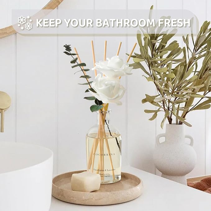 COCORRÍNA Reed Diffuser - Eucalyptus Lavender Scent, 6.76 fl oz Essential Oil with 8 Reed Sticks - Home Fragrance for Bedroom Bathroom Shelf Décor
