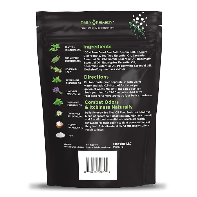 Tea Tree Oil Foot Soak with Epsom Salt - Made in USA - for Toenail irritations, Athletes Foot, Stubborn Foot Odor Scent, Softens Calluses & Soothes Sore Tired Feet - 16 Ounce
