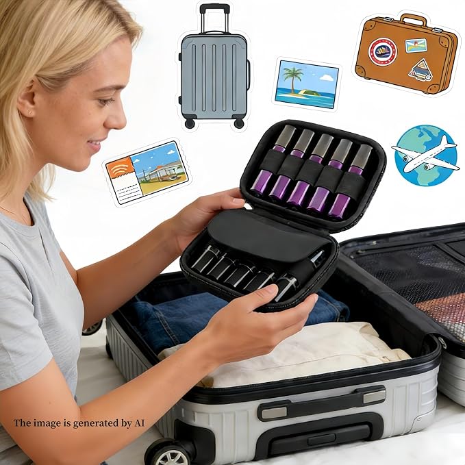 Essential Oil Carrying Case Organizer Holds 10 Bottles (5ml/10ml/15ml)Standard & Rollers Bottles,EVA Hard Shell Roller Bottles Travel Organizer,Portable Essential Oil Travel Case with Zipper