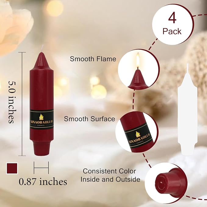 5 inch Short Taper Candle 4 Pack Handmade Gradual Red Candles Unscented Pastel Candlesticks for Holiday Wedding Dinner Party Seasonal Celebration Birthday Home Decoration