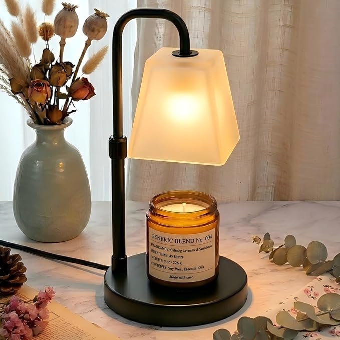 JIMEI Candle Warmer Lamp with Timer Electric Wax Warmer for Scented Wax Melt Warmer Light Melter for Jar Candles Dimmable Adjustable Height Gifts for Women Mom House Warming Frossted Glass Black