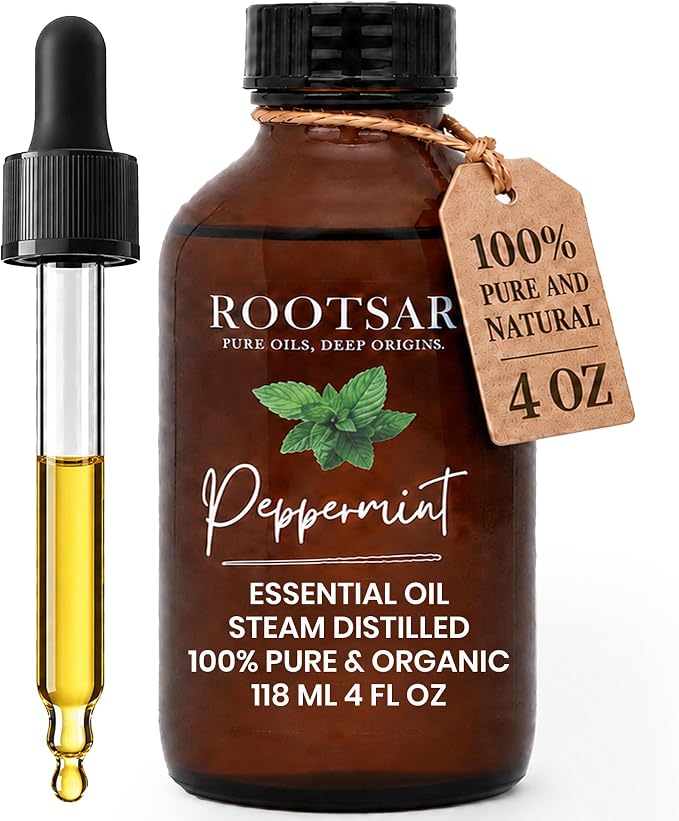 Peppermint Essential Oil – 100% Pure Organic Peppermint Oil, Steam Distilled, 4 FL OZ / 118 ML – Premium Essential Oil for Diffuser, Aromatherapy, Massage, Skin Care, Candle & Soap Making