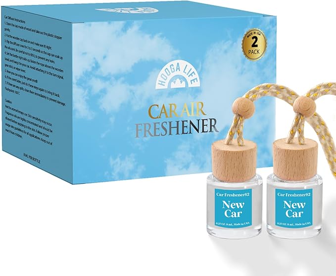 HoogaLife Car Air Freshener Diffuser 2 Pack Hanging Air Freshener - New Car Fragrance Oil Air Diffuser for Automobile, 45+ Days Long Lasting Fragrance Made in USA (N82)