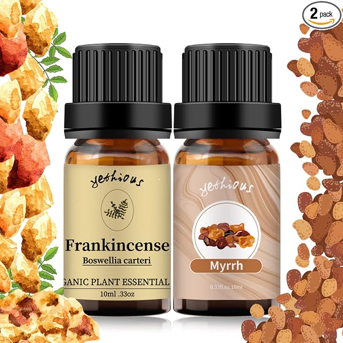 yethious Frankincense and Myrrh Oil Frankincense Essential Oil Myrrh Oils for Diffuser & Aromatherapy, Candle, Soap Candle Making - 2PCS 10ML