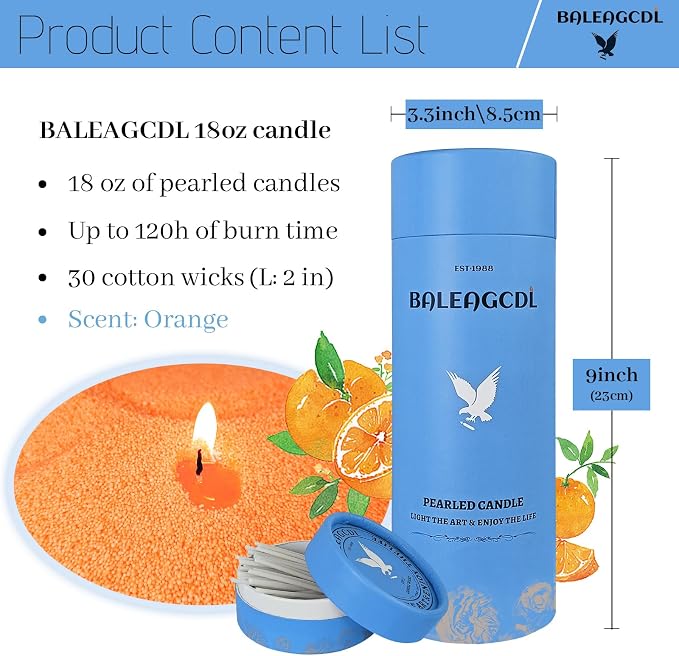 Golden Sunrise Pearled Candle – 18 oz Sun-Kissed Orange Scented Wax | 30 Wicks for 120-Hour Glow Refillable for Summer Energy & Mood Boost