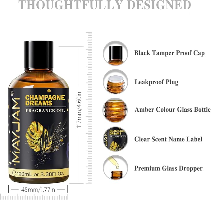 Champagne Dreams Fragrance Oil Essential Oil, MAYJAM 3.38FL.OZ Champagne Dreams Oil for Diffusers for Home, Long Lasting Scented Oils for Soap Candle Making - 100ML