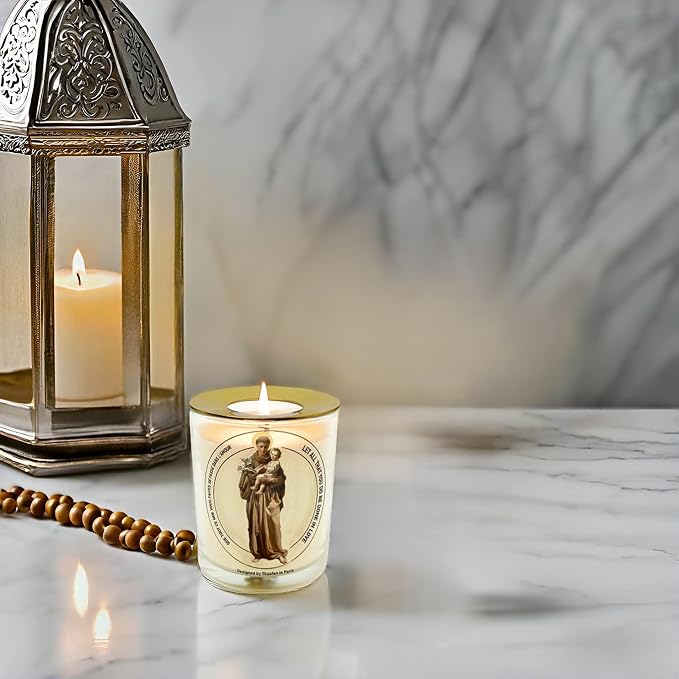 Tkaufen Saint Anthony of Padua Candle 50 Hours│Hand-Poured Soy Wax│Find Lost Item, Marriage Fertility Exam Blessing, Physical Ailment, Infant Protection, Job Search Miracle│Design in Paris│3“×3.6”