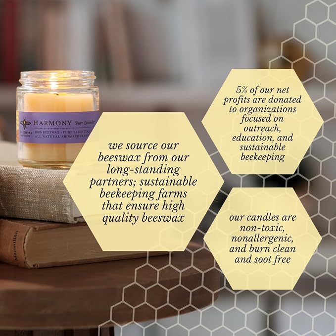 Big Dipper Wax Works Beeswax Aromatherapy Candle – Harmony - Pure Lavender, 3.2 oz Apothecary Glass, 2" x 2.5" – Natural Relaxing Scent, Clean 20 Hour Burn, Eco-Friendly & Hand-Poured