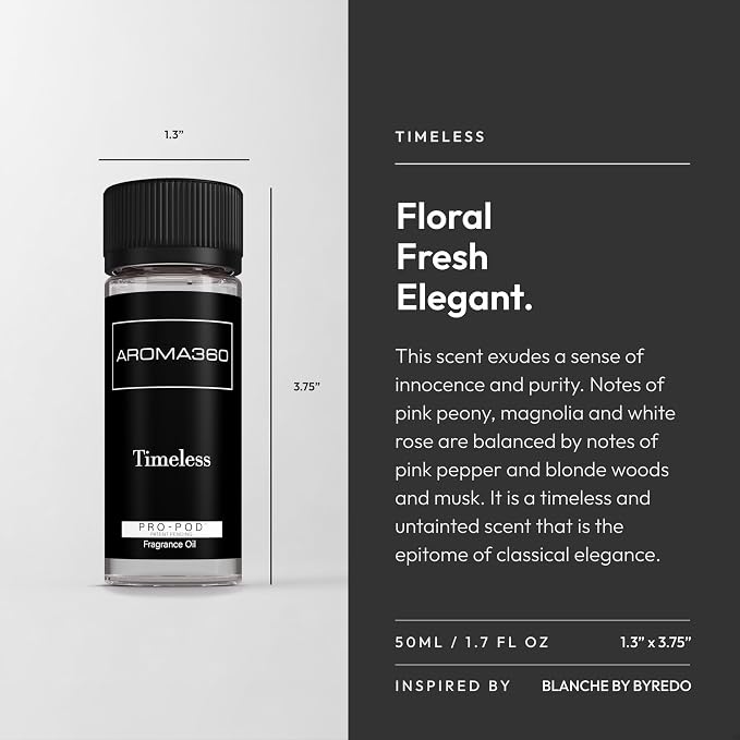 Aroma360 - Timeless Pro Pod Fragrance Oil Blend | Hotel Inspired Luxury Essential Oil Diffuser | Aromatherapy Scent Diffuser Oil | Crisp Laundry, White Rose and Magnolia 1.7 fl oz, 50 mL
