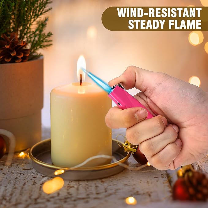Women's Mini Butane Torch Lighter, Windproof Jet Flame Refillable Adjustable Candle Lighter for BBQ, Camping, Daily Use, Ideal Gift, 2 Pack (Pink, Butane Not Included)